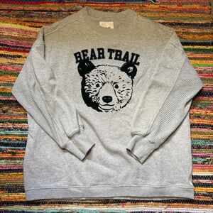 aerie gray bear trip mountain themed waffle knit crewneck size medium